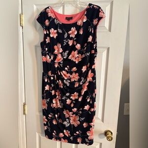 Connected Apparel Dress 16W Blue Pink Floral Sheath MIDI Dress